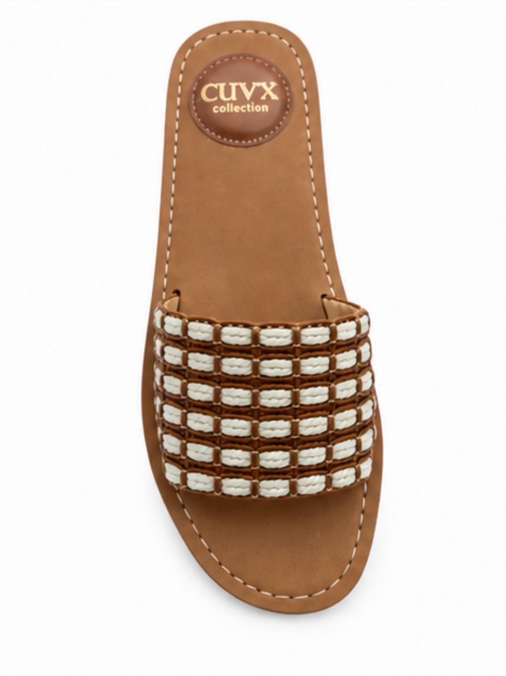 Women's Tan and White Woven Slide Sandal